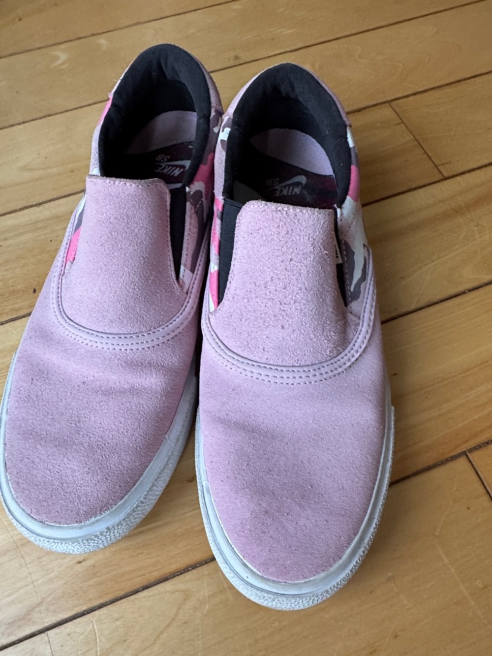 Nike SD Pink Suede Slip-On Sneakers with Camo Panels